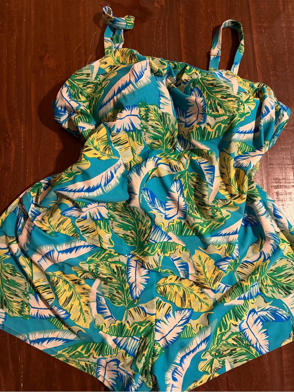 Blair Tropical Leaf Print 2 Piece Bathing Suit in Teal & Yellow - Size 22W